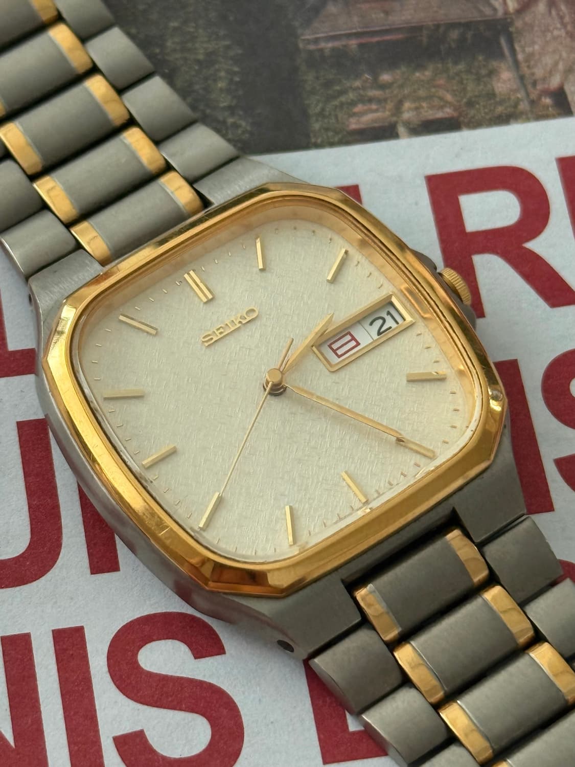 Seiko 세이코 쿼츠 티타늄 콤비 리넨 다이얼 Day-Date 1999 상품이미지4