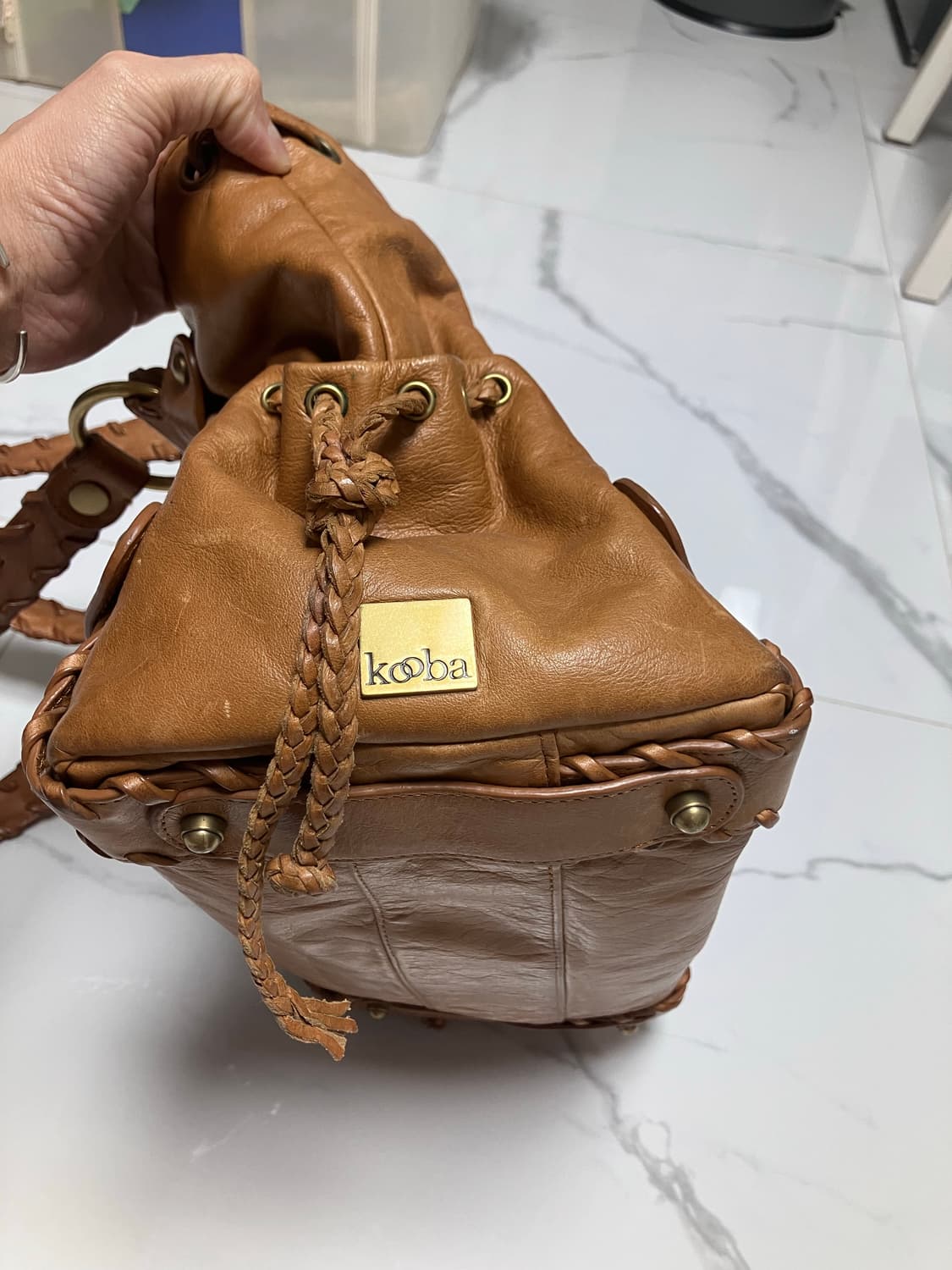 Y2K Kooba 시에나 카멜 브라운 가죽 토트백 숄더백 상품이미지3