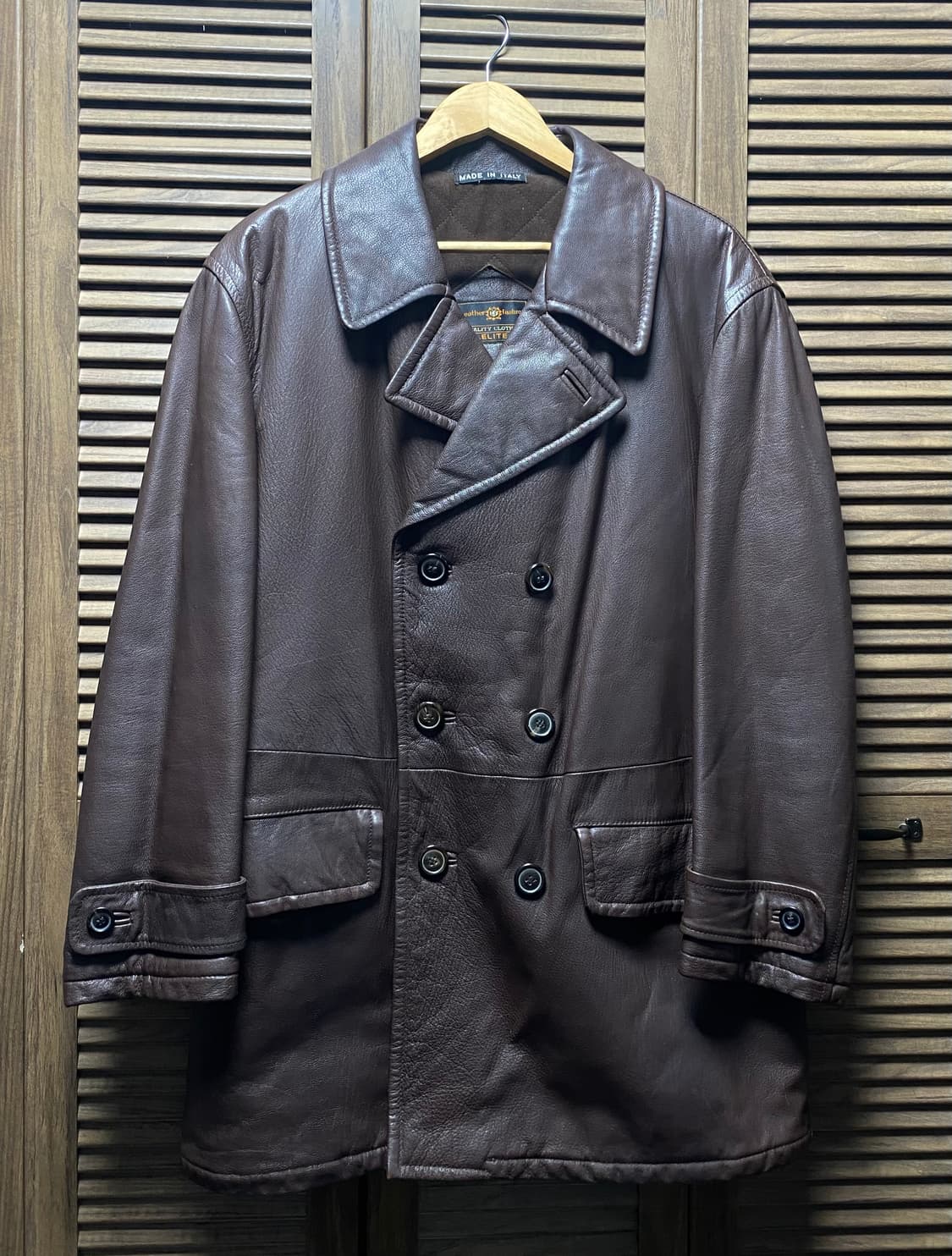 90s 이태리 가죽 레더 더블 코트 자켓 아메카지 M 95 상품이미지1