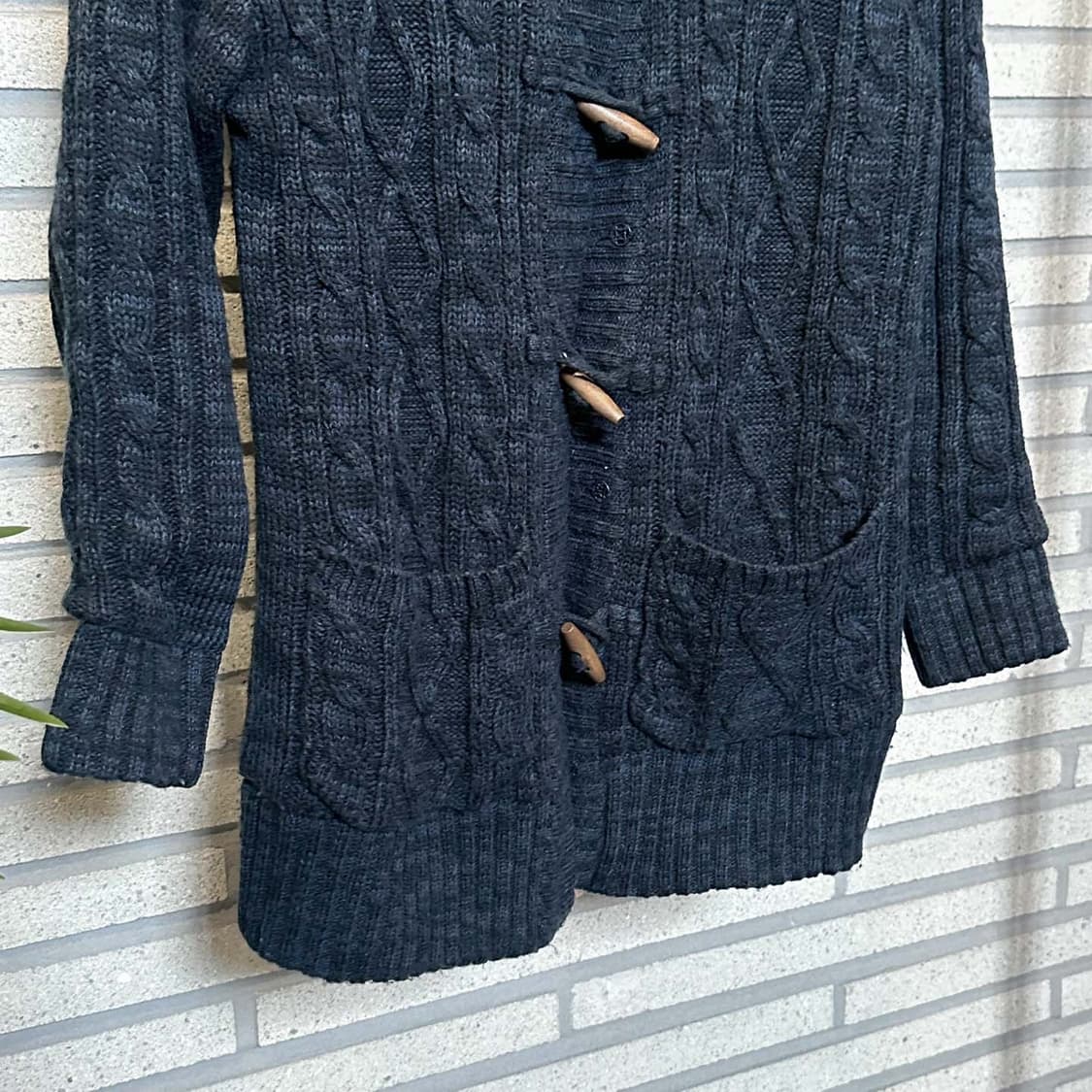 JPN VINTAGE 케이블 니트 가디건 하이넥 투포켓 디테일 네이비 상품이미지5