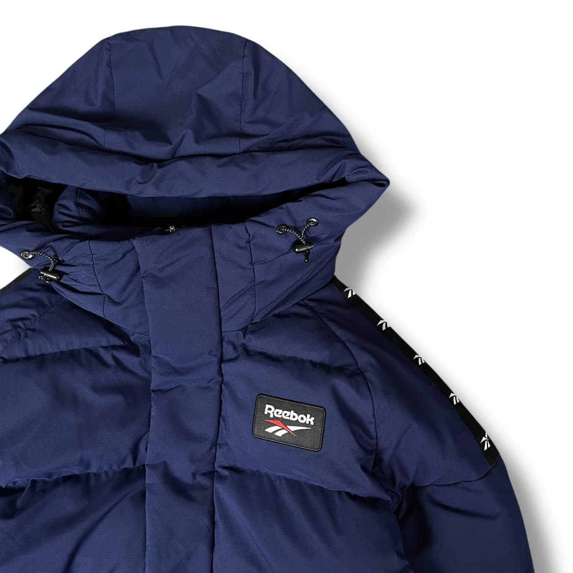 리복 로고 다운 네이비 후드 벤치 롱패딩 M 상품이미지3