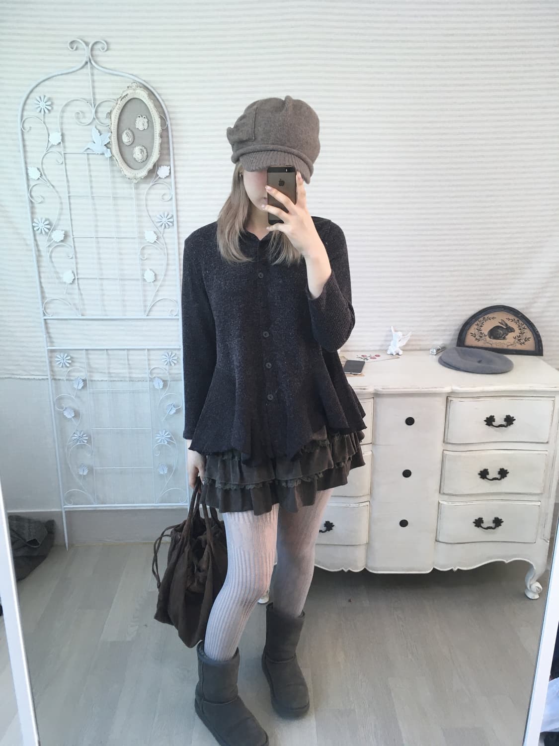 jpn vintage deep brown frill knit cd 상품이미지3