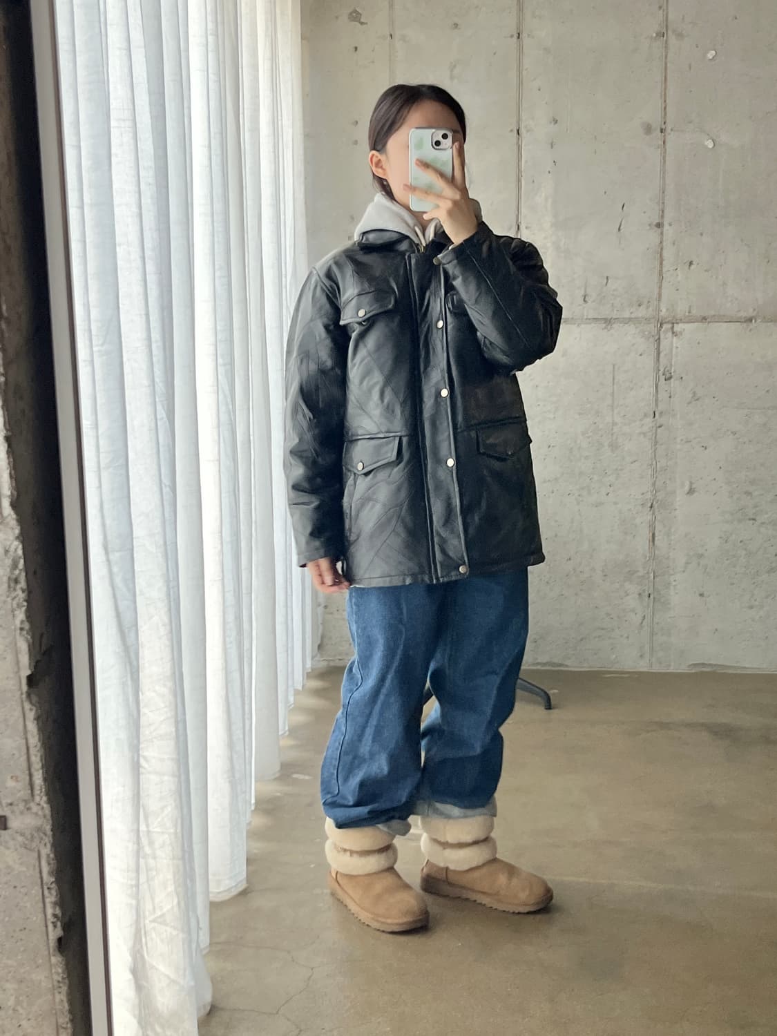 Franco Collezioni 양가죽 패치워크 자켓 블랙 상품이미지2