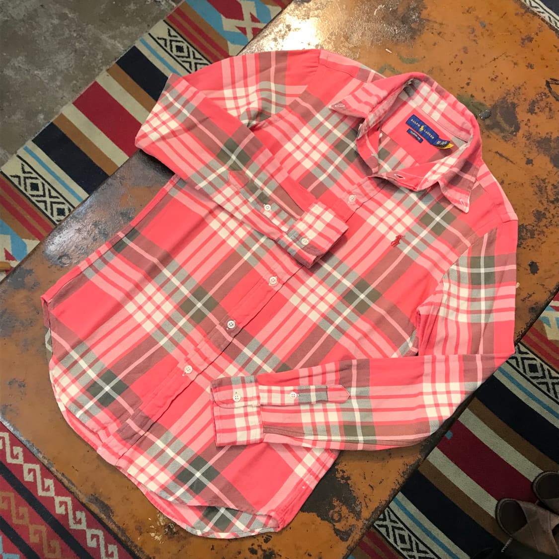 폴로랄프로렌 오렌지 브라운 체크 코튼 셔츠 여성 55 사이즈 상품이미지2