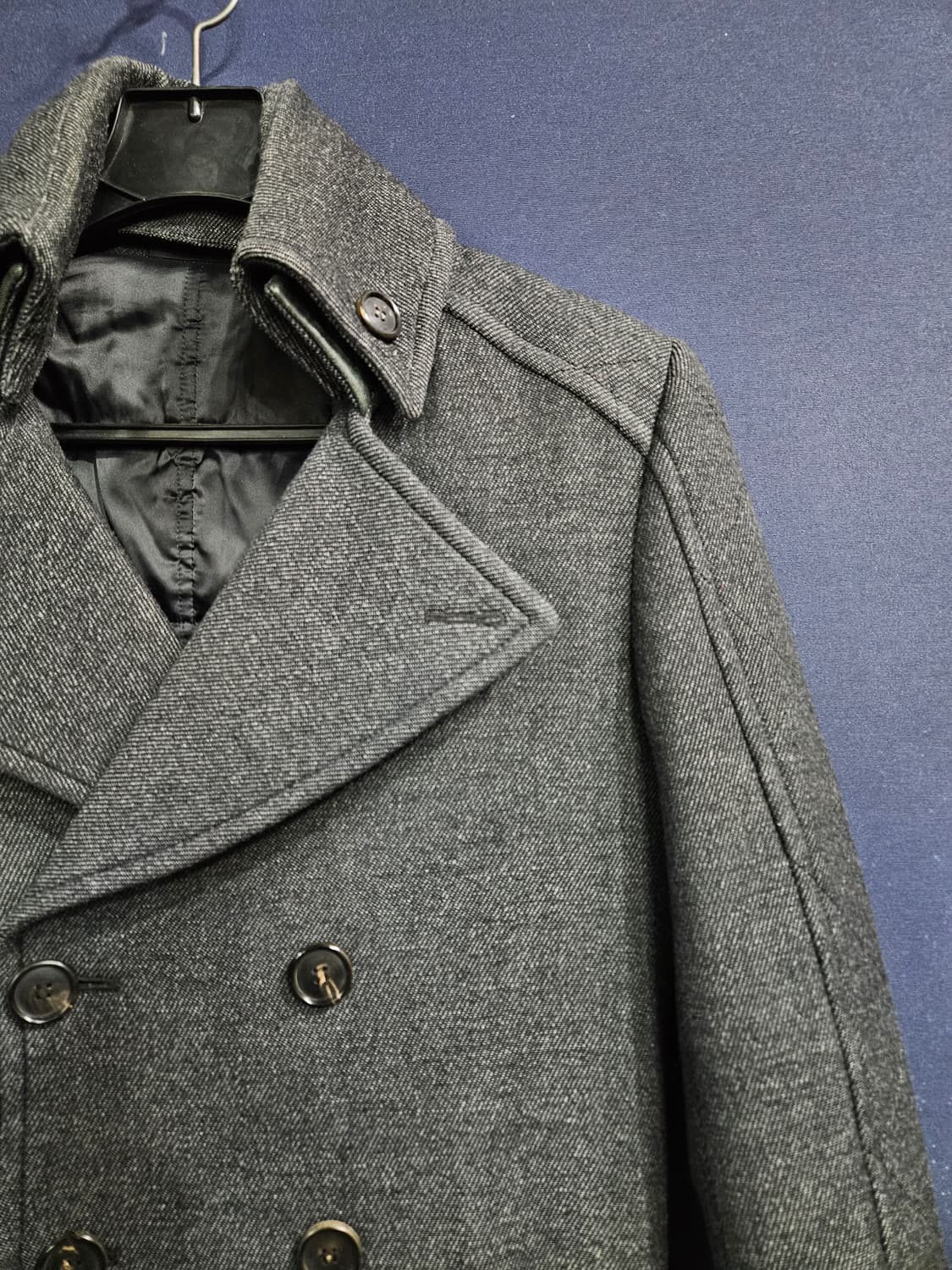 솔리드옴므 우영미 멜란지 그레이 남성 슬림핏 95 더블 하프코트  상품이미지4