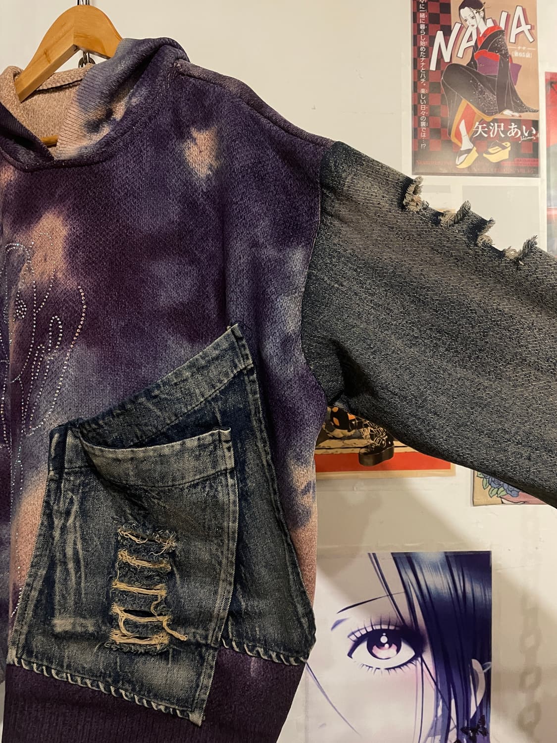 곰돌이 비즈 데미지 디테일 워싱 오버핏 후드티 상품이미지4