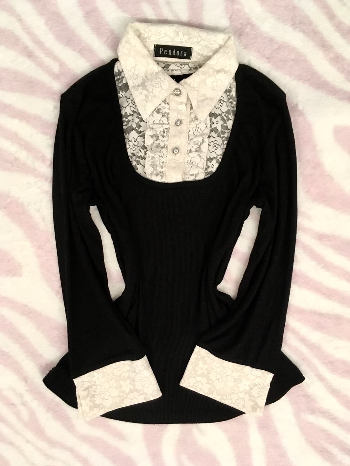 Pendora 블랙 레이스 블라우스 공겜여주깔 고딕 포멀 갸루 상품이미지1