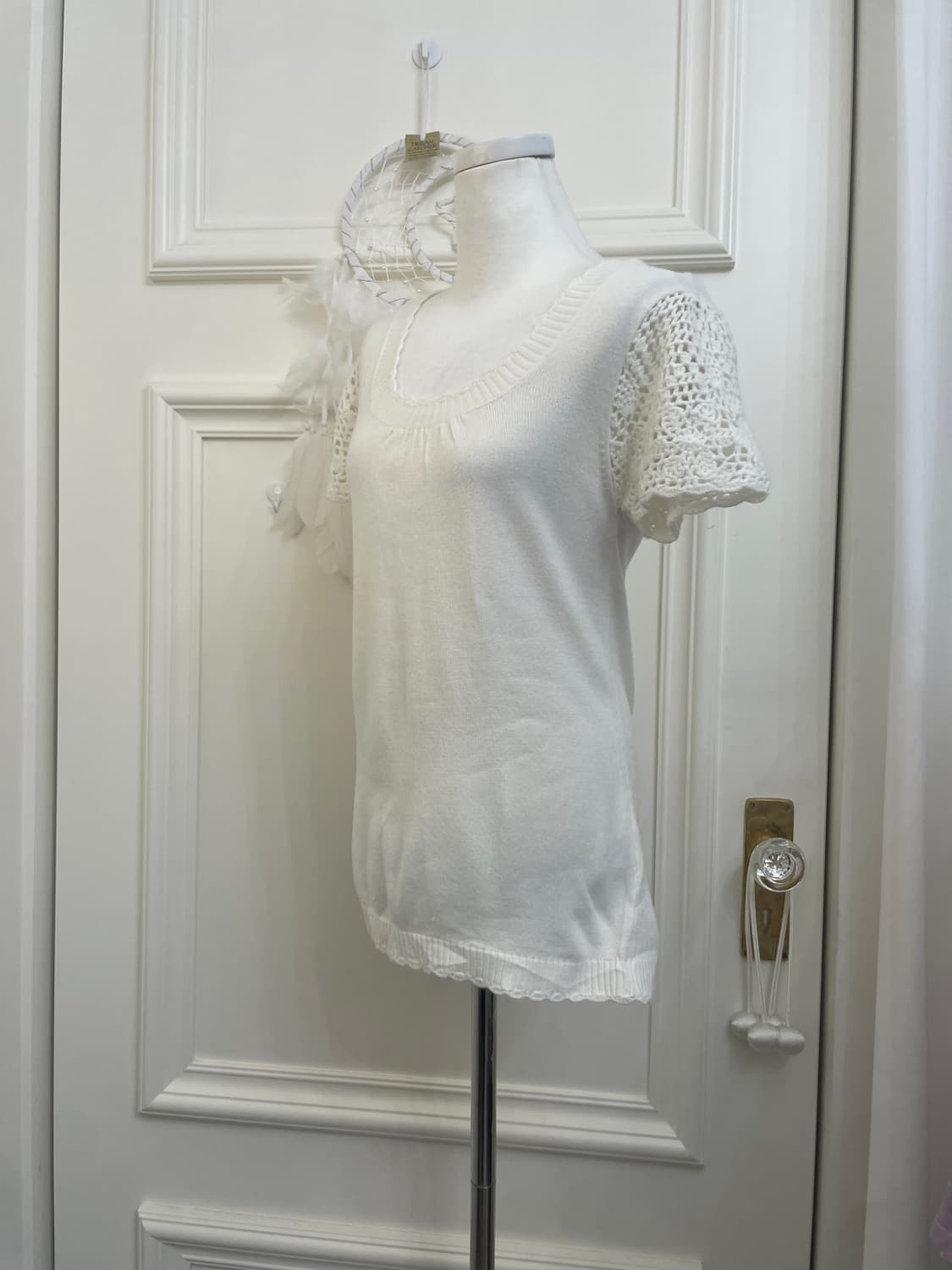 white sleeve crochet mori knit top 상품이미지2