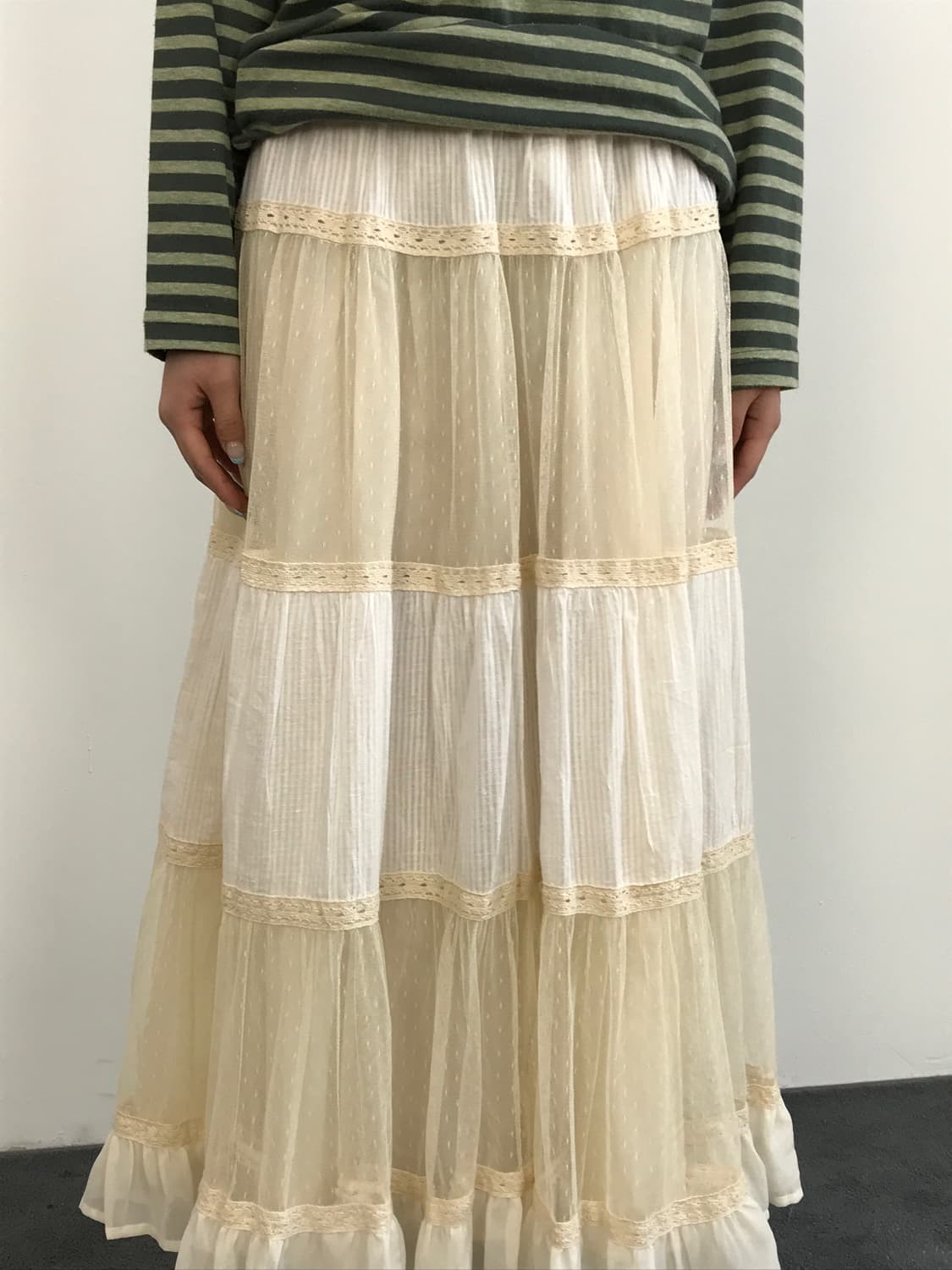 Jpn Tiered Lace & Tulle Maxi Skirt  상품이미지3