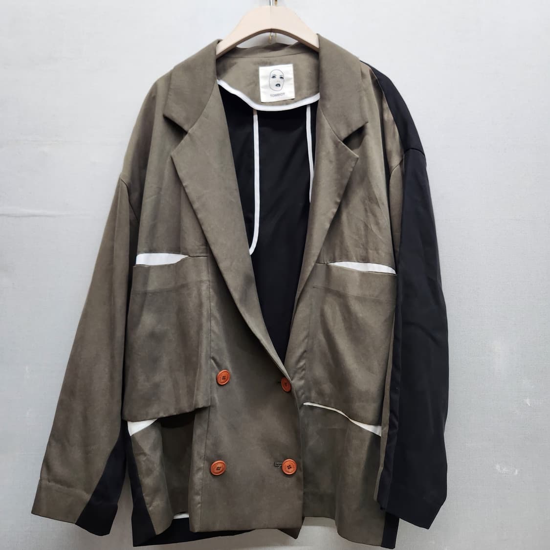 톰보이 배색 포인트 빈티지 무드 오버핏 자켓 F(XL) 상품이미지1