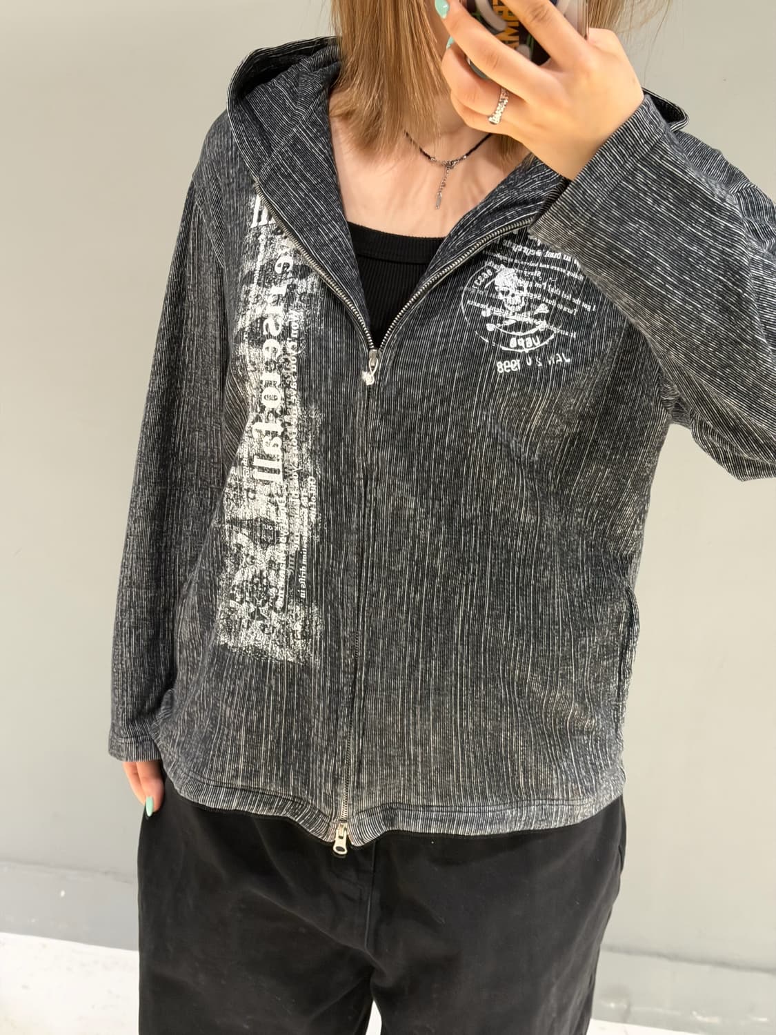 punk printing detail 2-way hood zip-up 상품이미지5