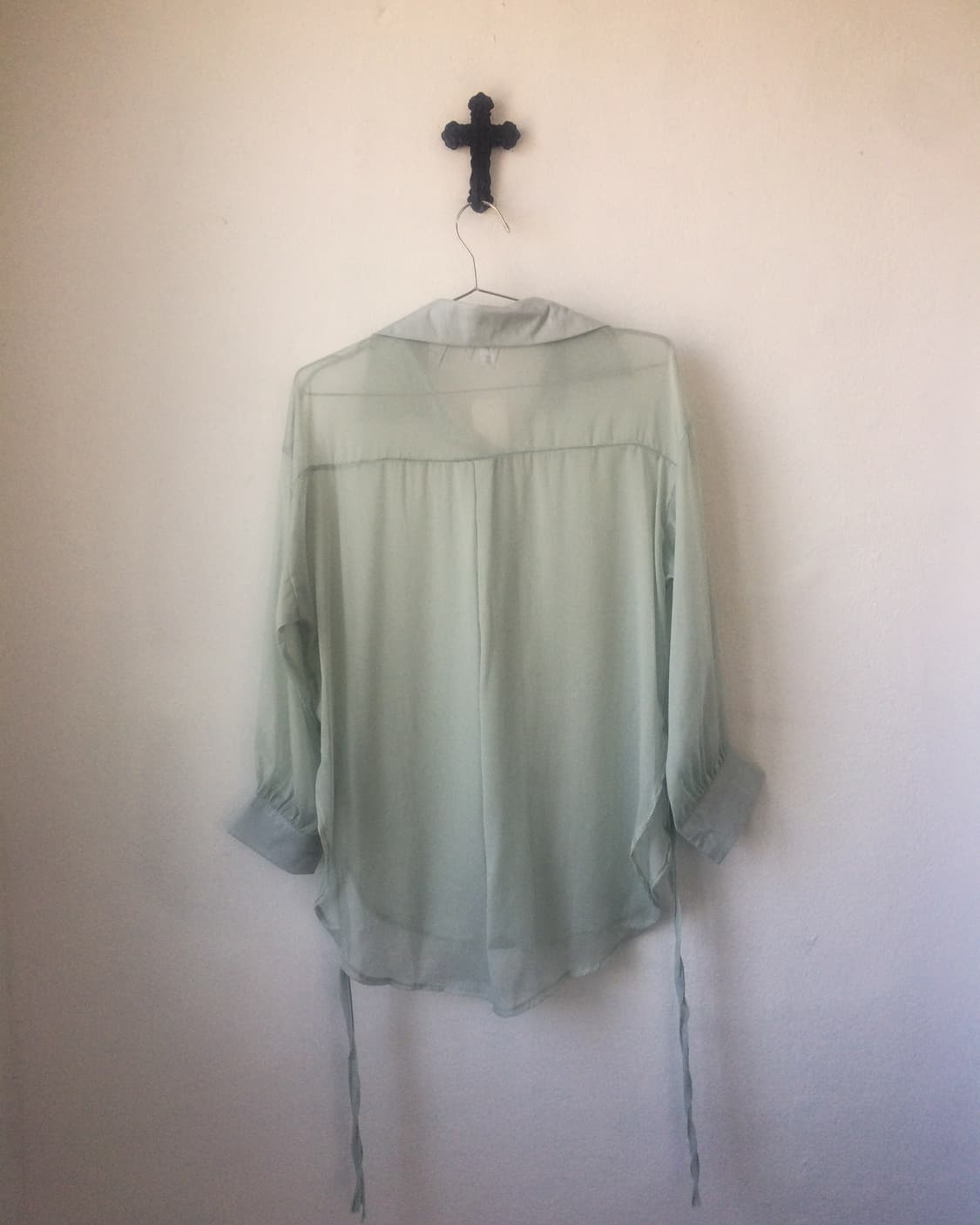 Side tied point see through shirt 상품이미지2