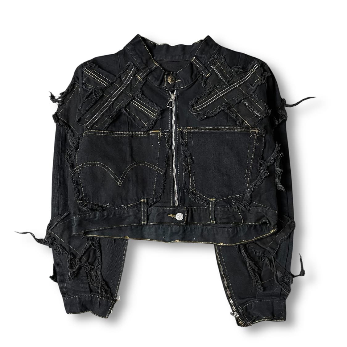 빈티지 블랙 커스텀 크롭 데님 자켓 상품이미지1