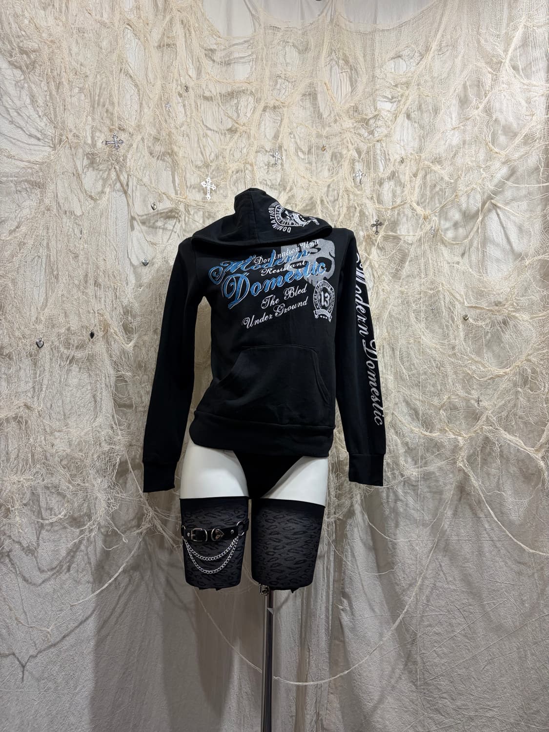 00's skull lettering Glitter hoodie 상품이미지4