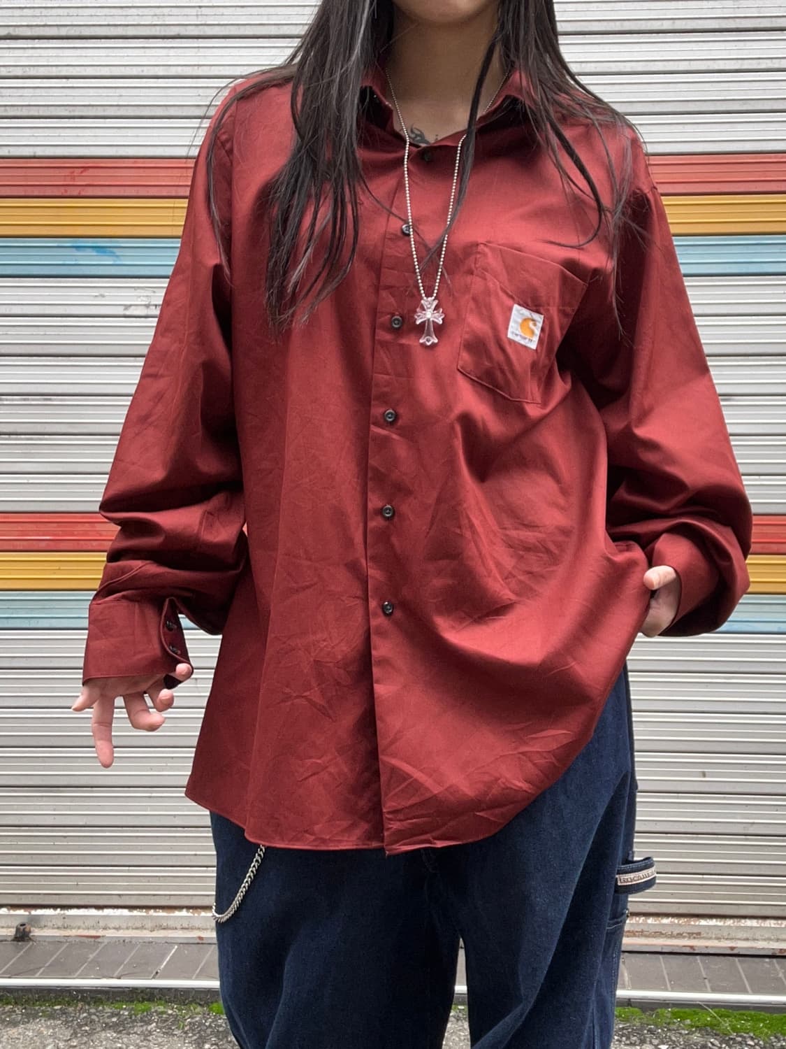 CARHARTT 버건디 원포켓 오버핏 셔츠 상품이미지2