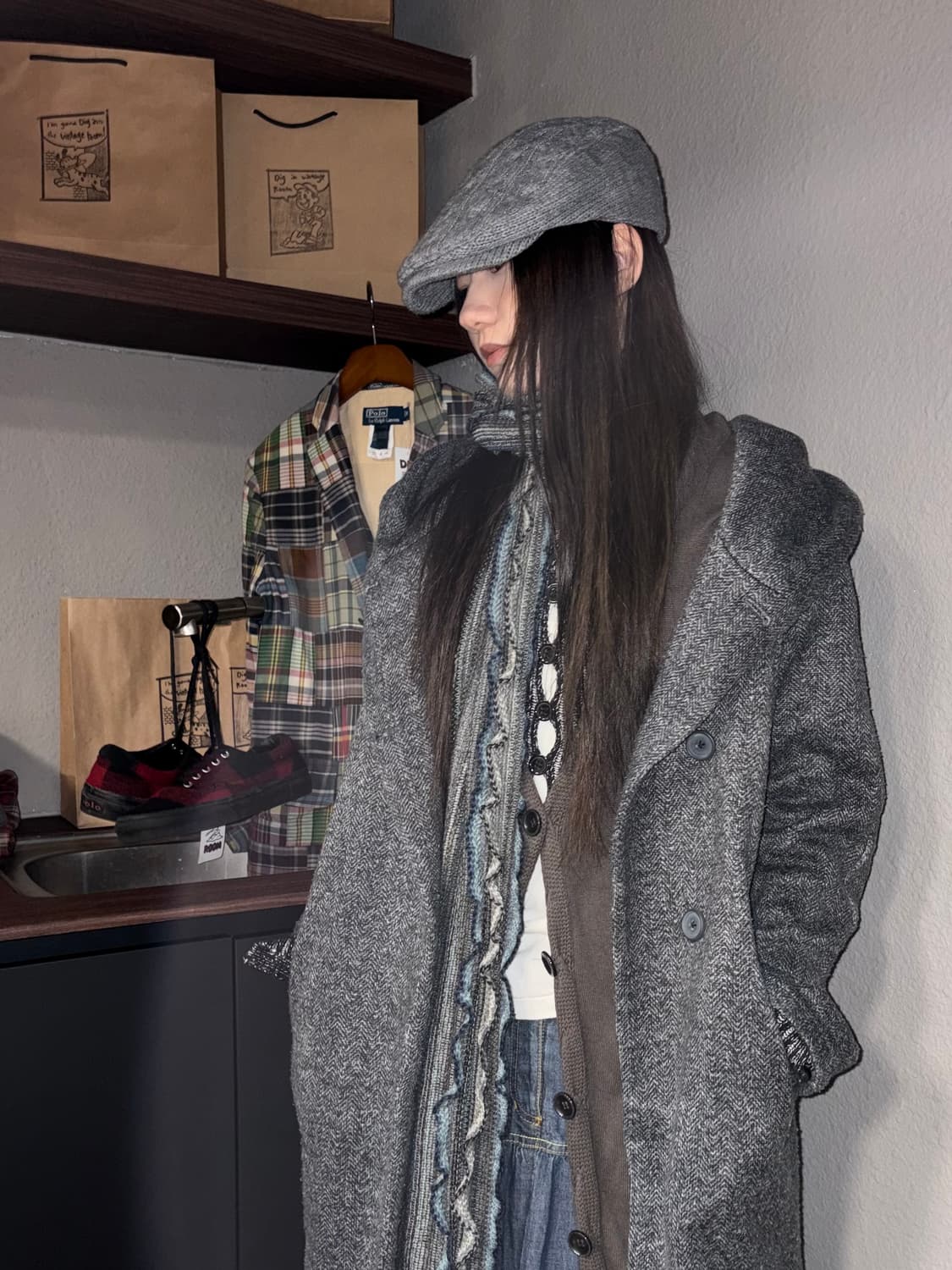 빈티지 니트 헌팅캡 상품이미지2