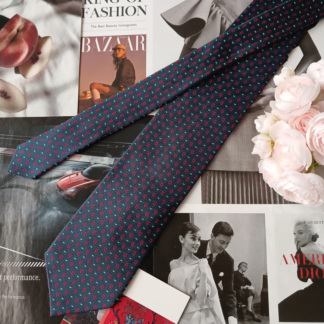 메트로시티 실크 청녹색 패턴 넥타이 8.6cm A+~A등급 A19880
 상품이미지5