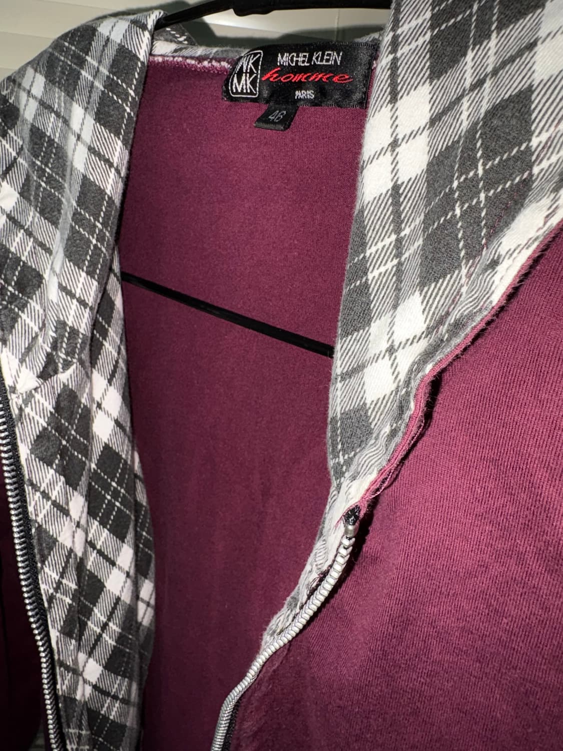 Michel Klein 버건디 체크배색 후드 집업 상품이미지3