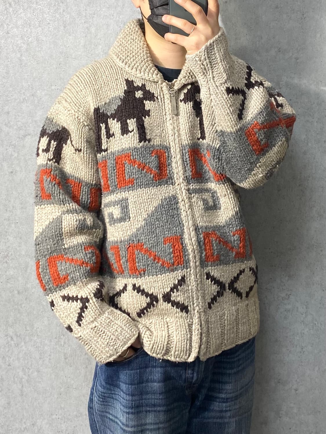 [L] Vintage 빈티지 헤비 울 핸드니트 코위찬 집업 상품이미지7