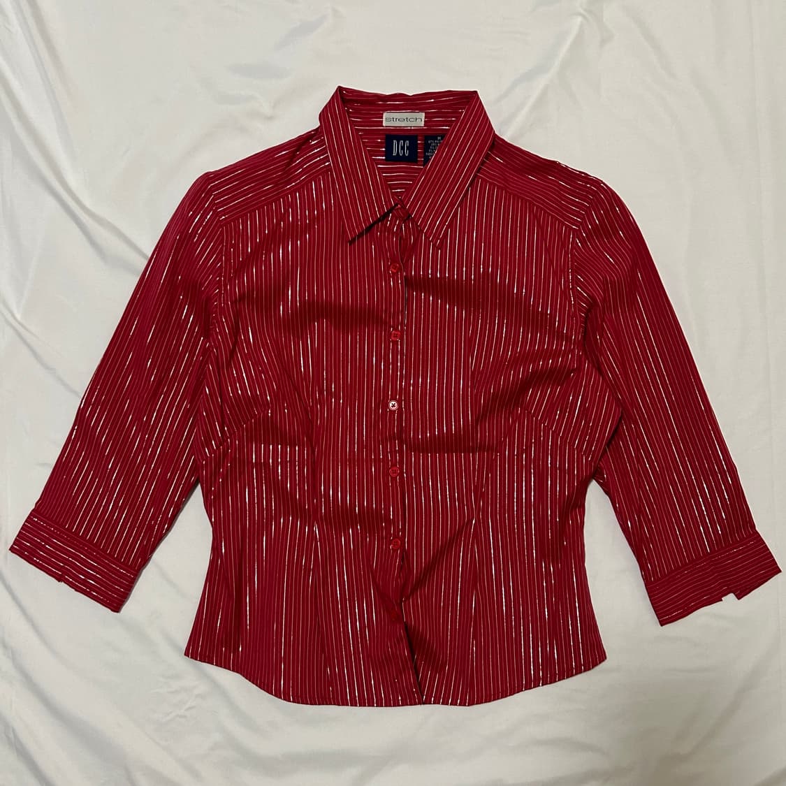 빈티지 레드 스트라이프 폴리 나일론 7부 셔츠 상품이미지5