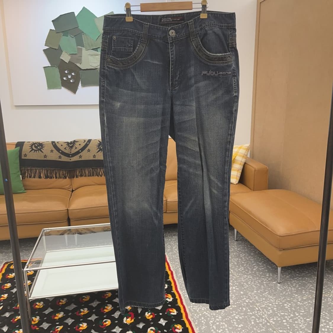 푸부 올드스쿨 빈티지 Y2K 로고플레이 데님팬츠 35인치 C06636 상품이미지3
