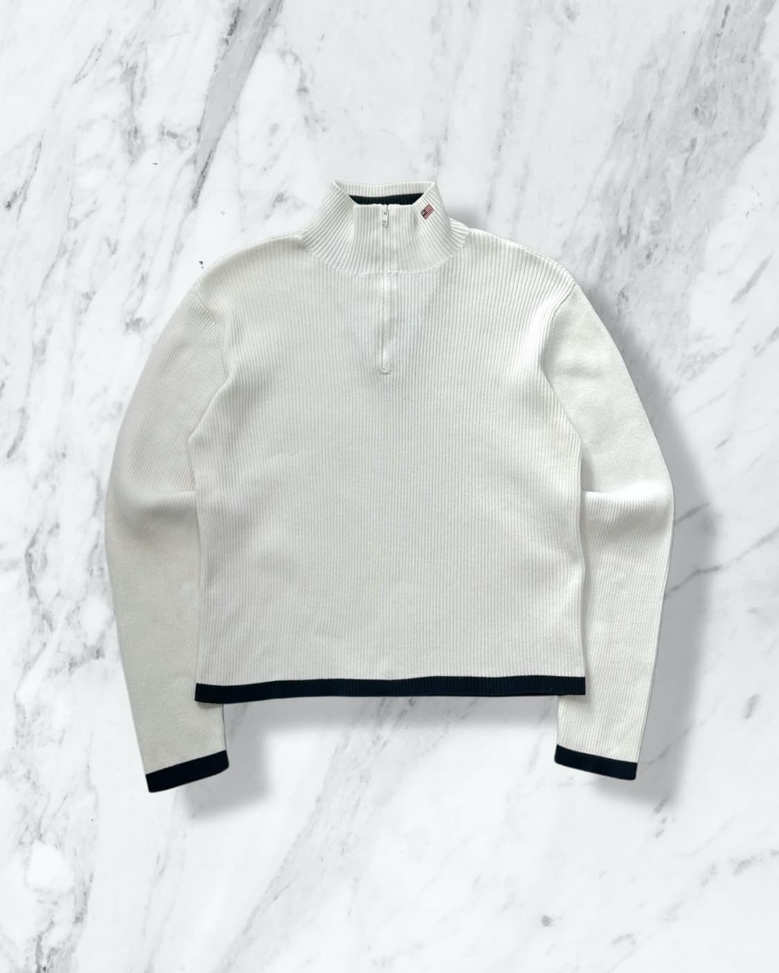 폴로 진스 성조기 넥 로고 크롭 하프집업 니트  상품이미지1