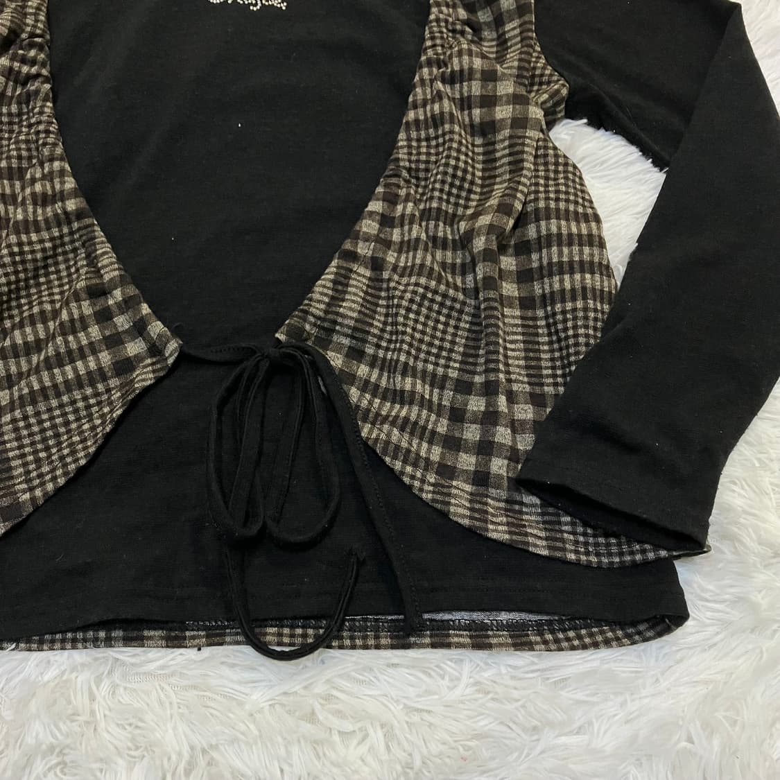 빈티지 초코 브라운 레이어드 리본 폴라 티셔츠 797 y2k 스트릿 갸루 상품이미지4