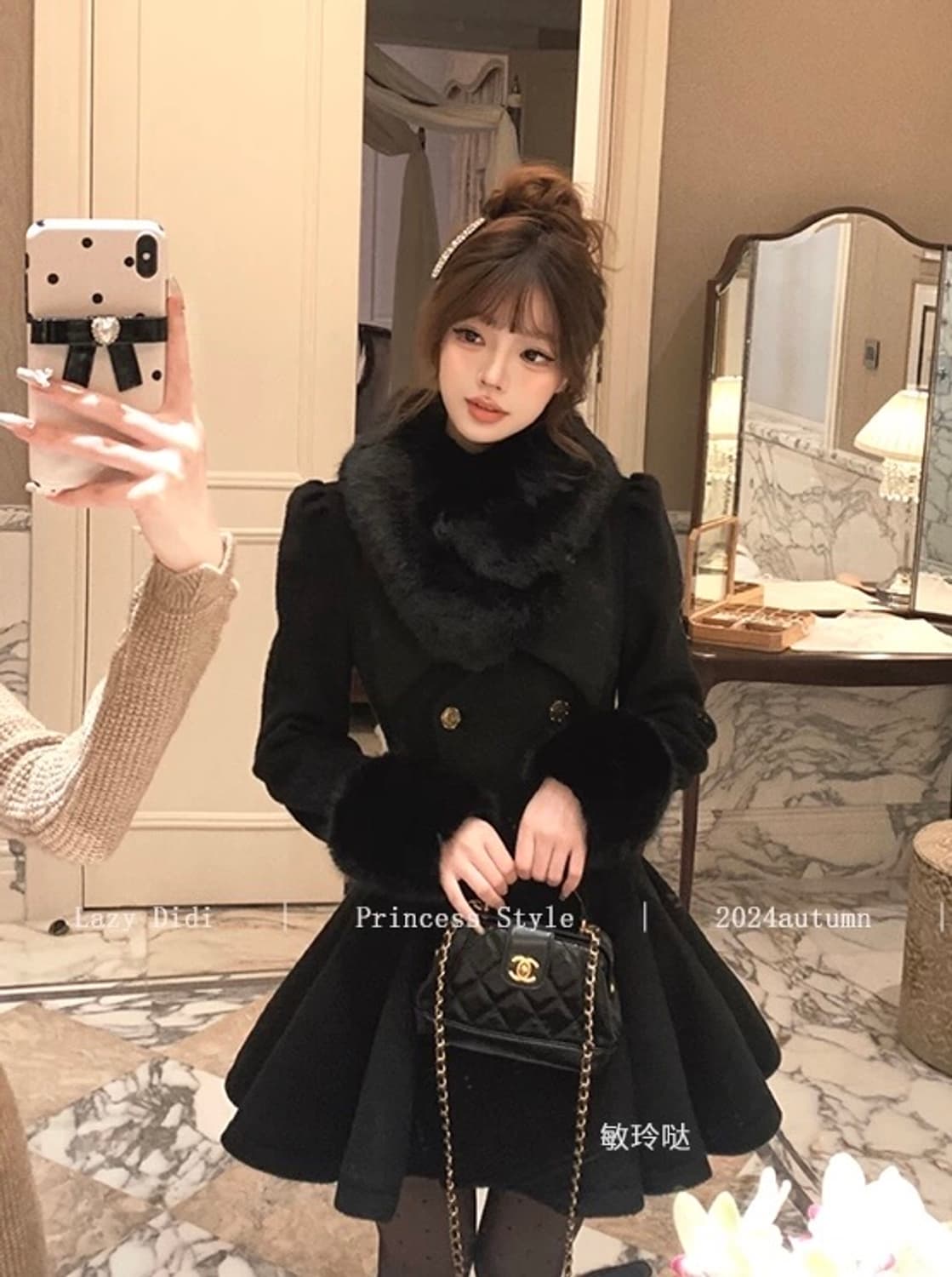 Lady DiDi 햅번블랙 더블버튼 하프 드레스코트 상품이미지5