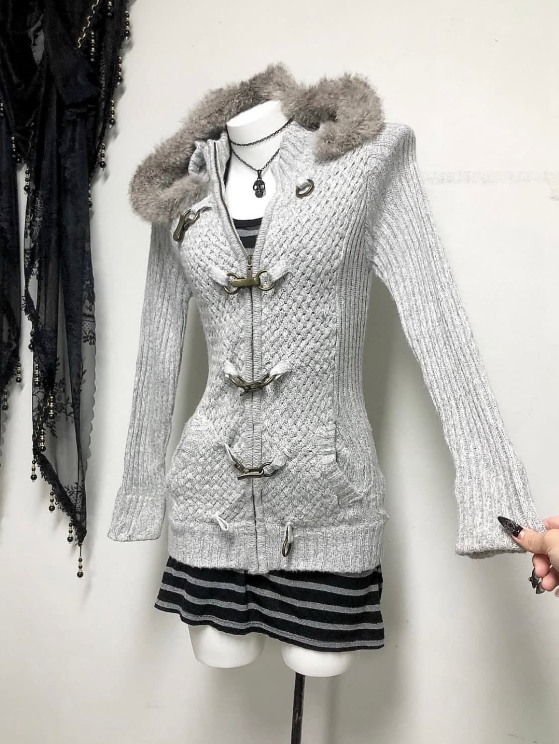 리얼퍼 니트집업 모리 니혼진 너드 무채색 아우터 버클 00s 상품이미지1