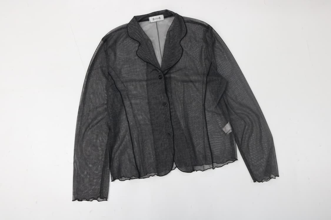 802s08 빈티지 시스루 메쉬 블랙 카라 가디건 셔츠 상품이미지3