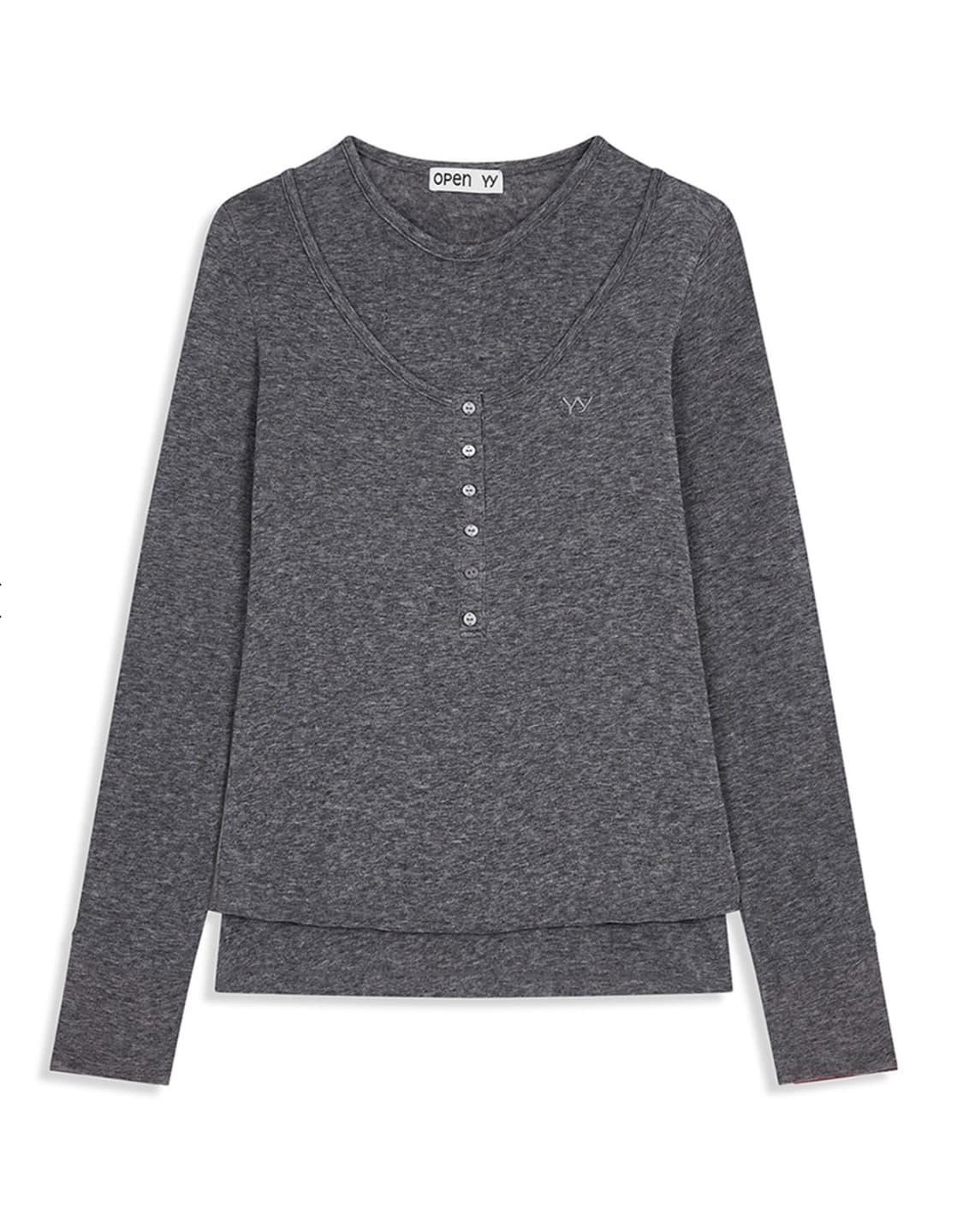 (거의 새상품) openyy 레이어드 헨리 롱 티 차콜 m 상품이미지2