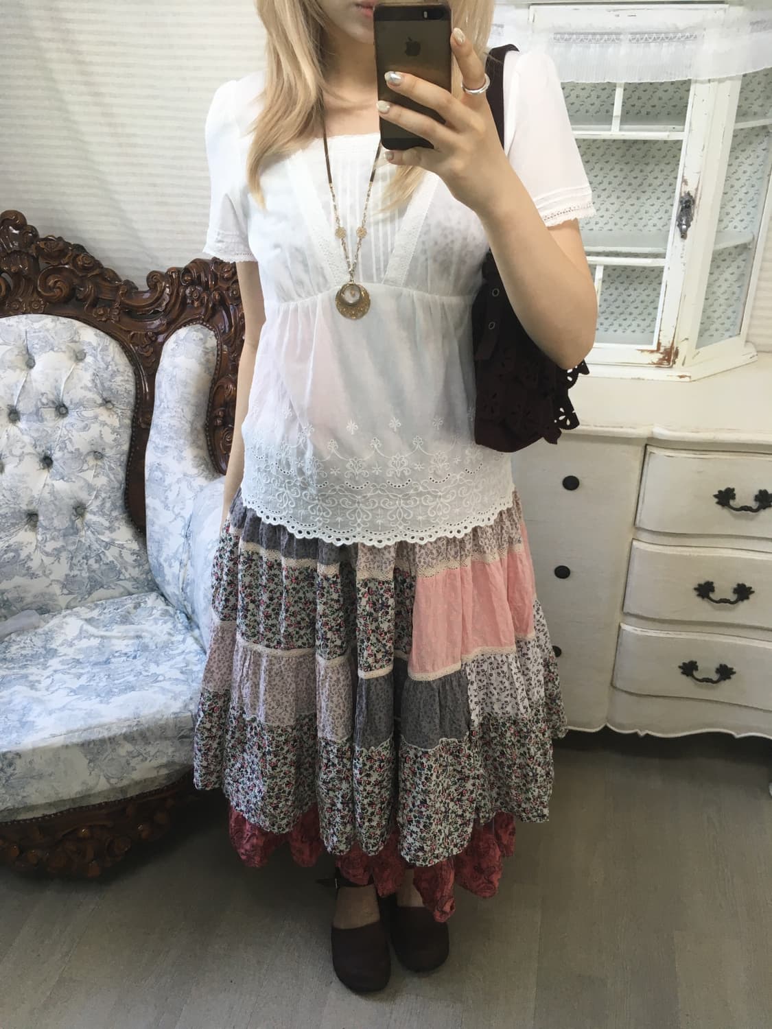 jpn vintage white punching lace blouse 상품이미지4