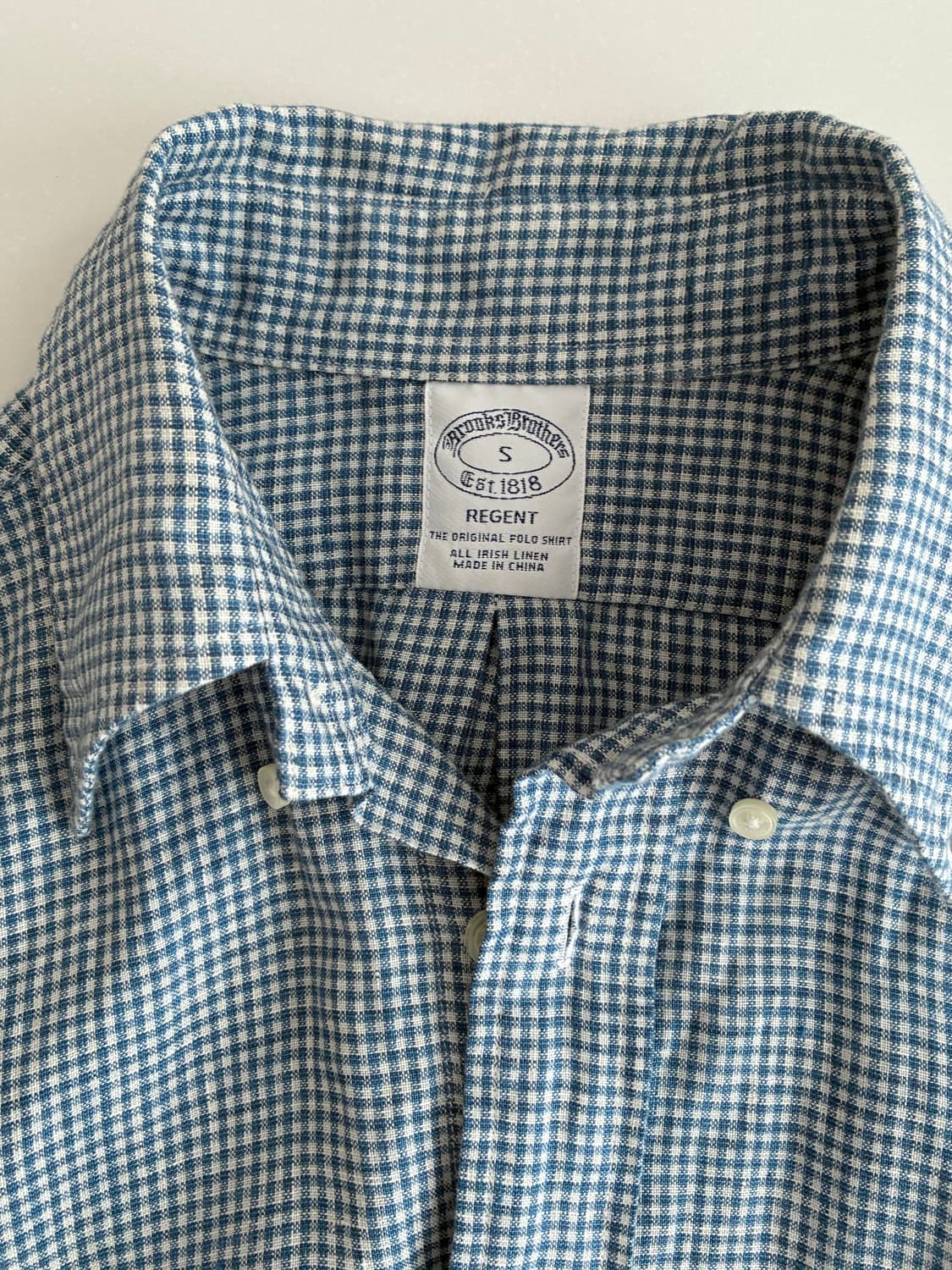 S) 브룩스브라더스 린넨 100 체크 셔츠 블루 상품이미지4