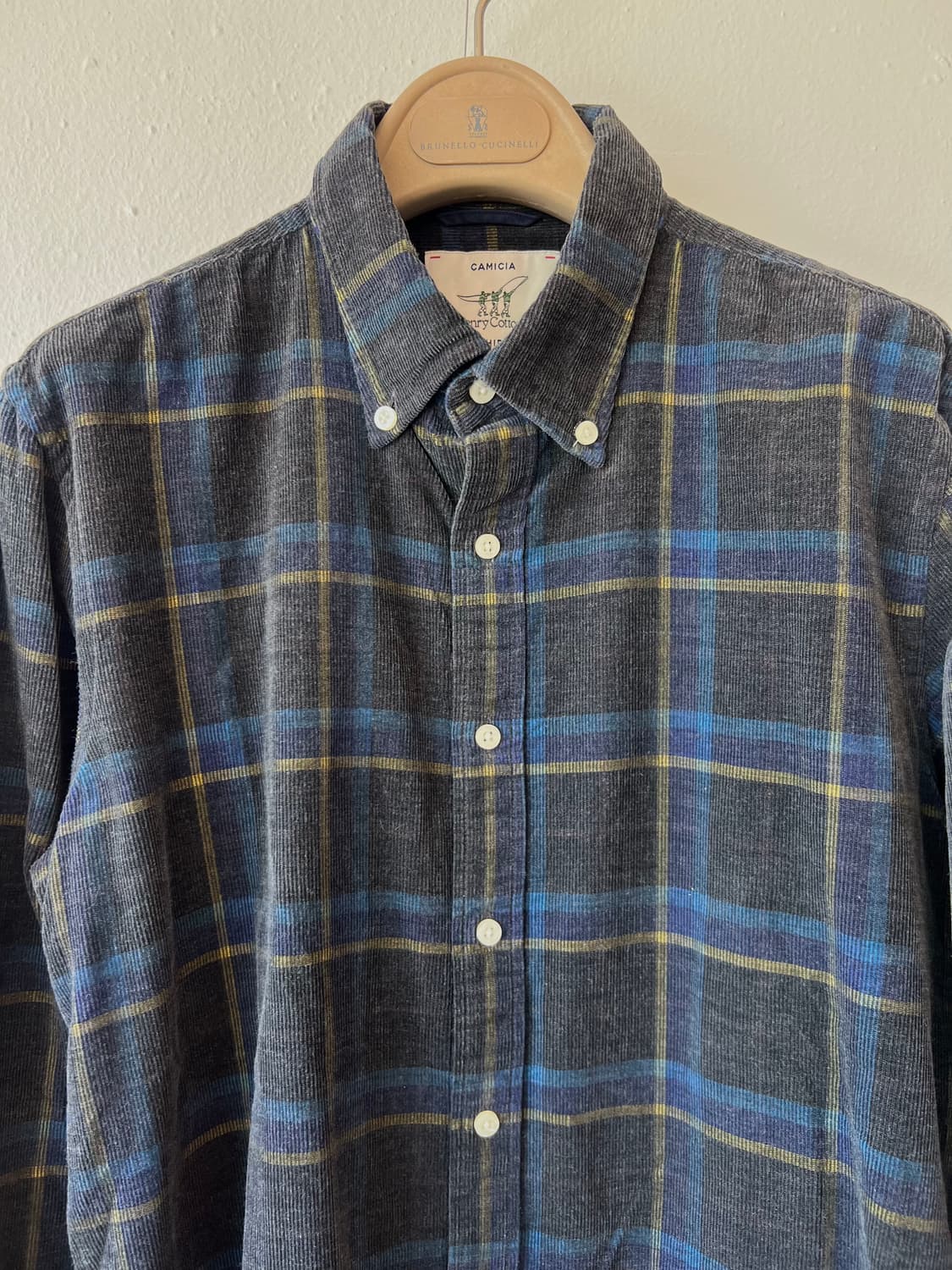 헨리코튼 여성 네이비체크 코듀로이 코튼긴팔셔츠 상품이미지1