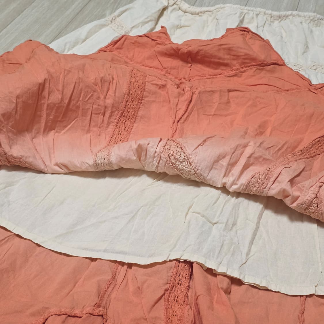 보헤미안 오리엔탈st 오렌지 나염 패치워크 레이스 롱스커트 상품이미지2