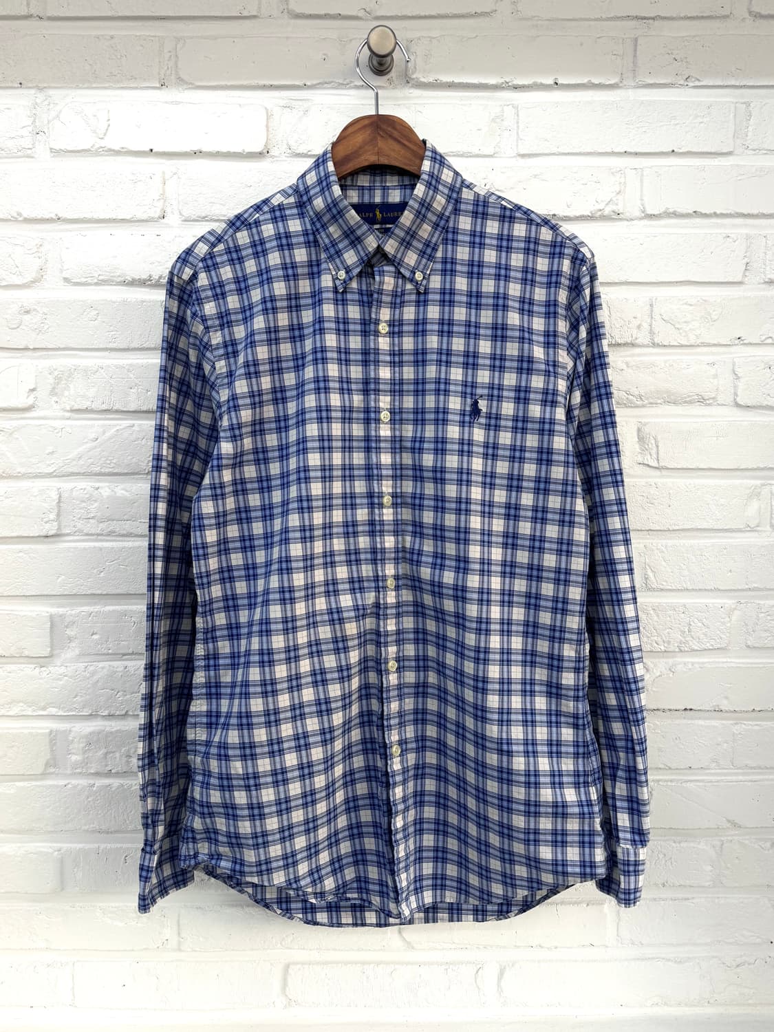 폴로 블루 체크 슬림핏 코튼셔츠 상품이미지3