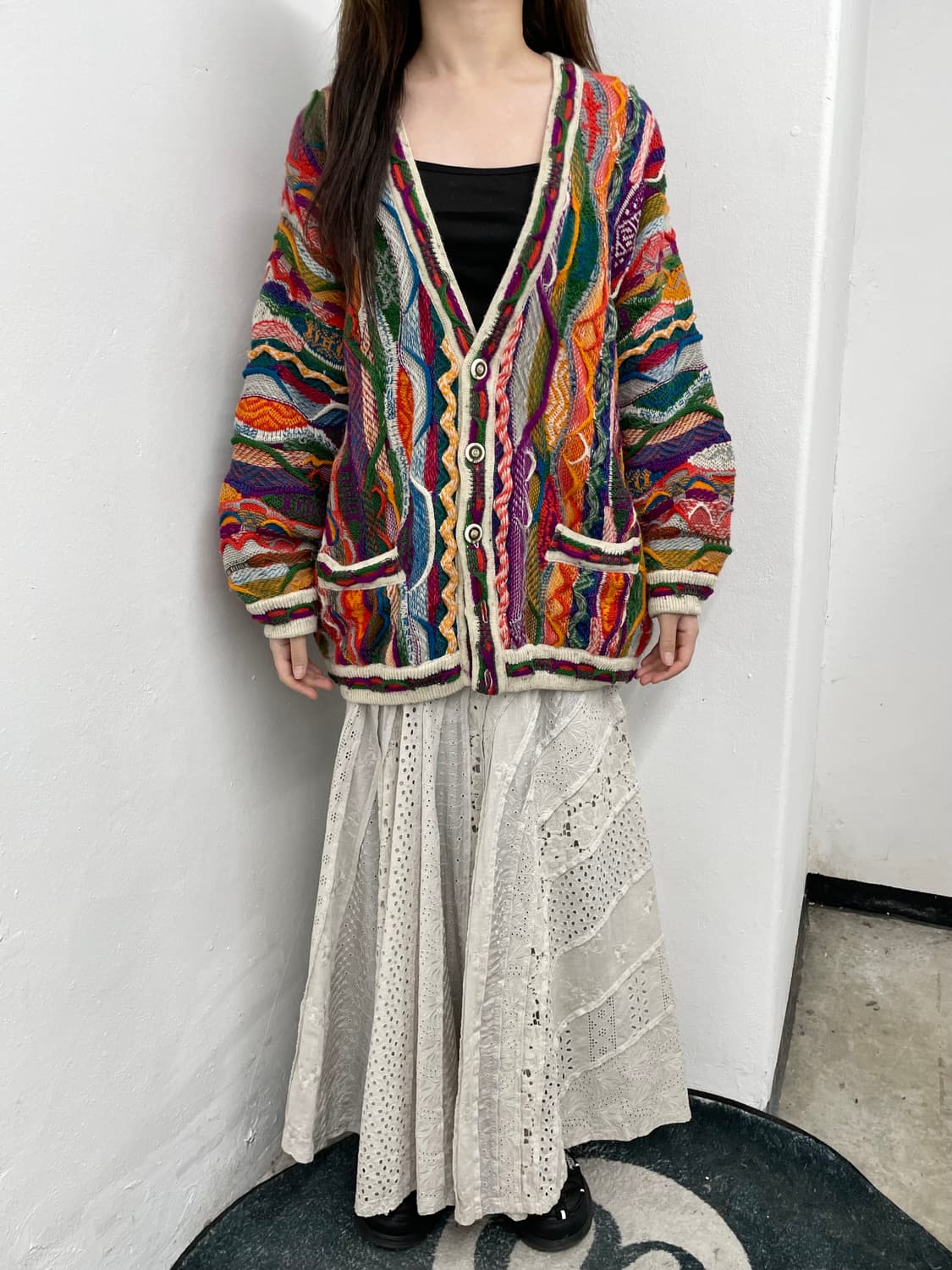 컬러 쿠지맛 케이블 버튼 니트 상품이미지4