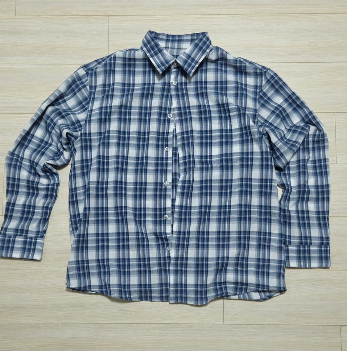 [ON] 체크 오버핏 긴팔 셔츠(블루) 상품이미지1
