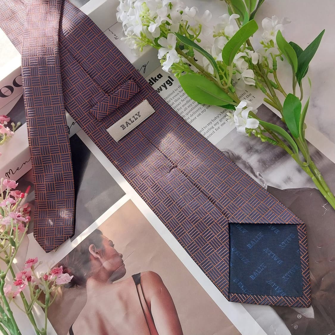 발리 실크 브라운 기하 자카드 넥타이 9.2cm A+등급 K1972 상품이미지9