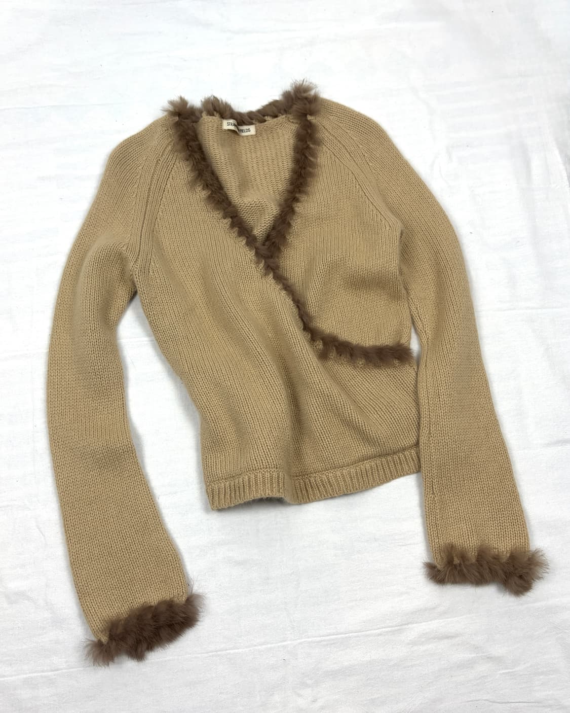 Rabbit Fur Trim Wrap Knit Top 상품이미지1