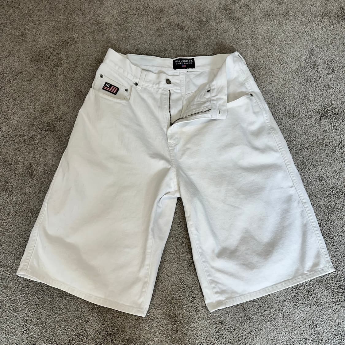 폴로 폴로진 화이트 코튼 와이드 하프팬츠(32) 상품이미지1