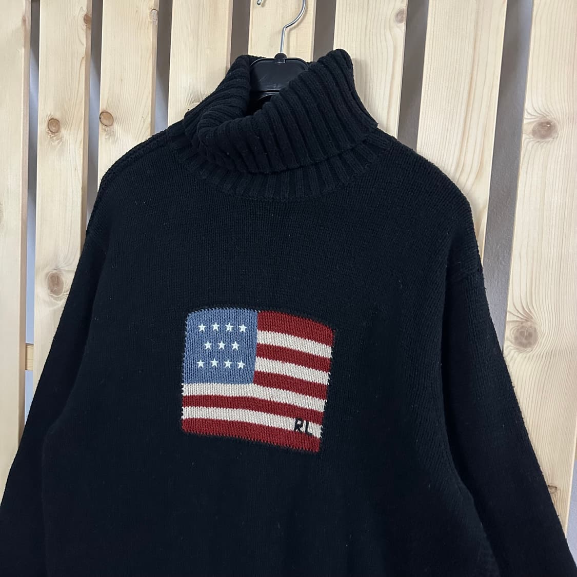 (L) 폴로 성조기 블랙 목폴라 니트 상품이미지4
