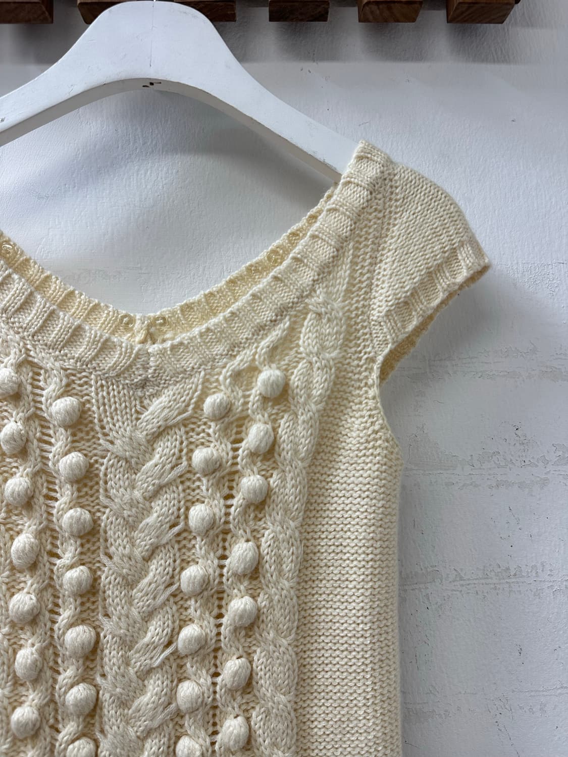 일본빈티지 아이보리 꽈배기 폼폼이 니트 레이어드 니트 상품이미지2