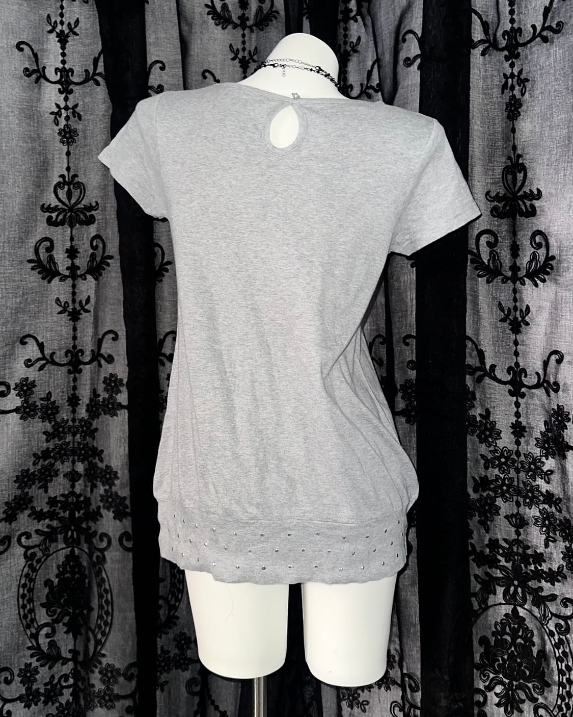 grey studded bubble hem t-shirt 상품이미지4
