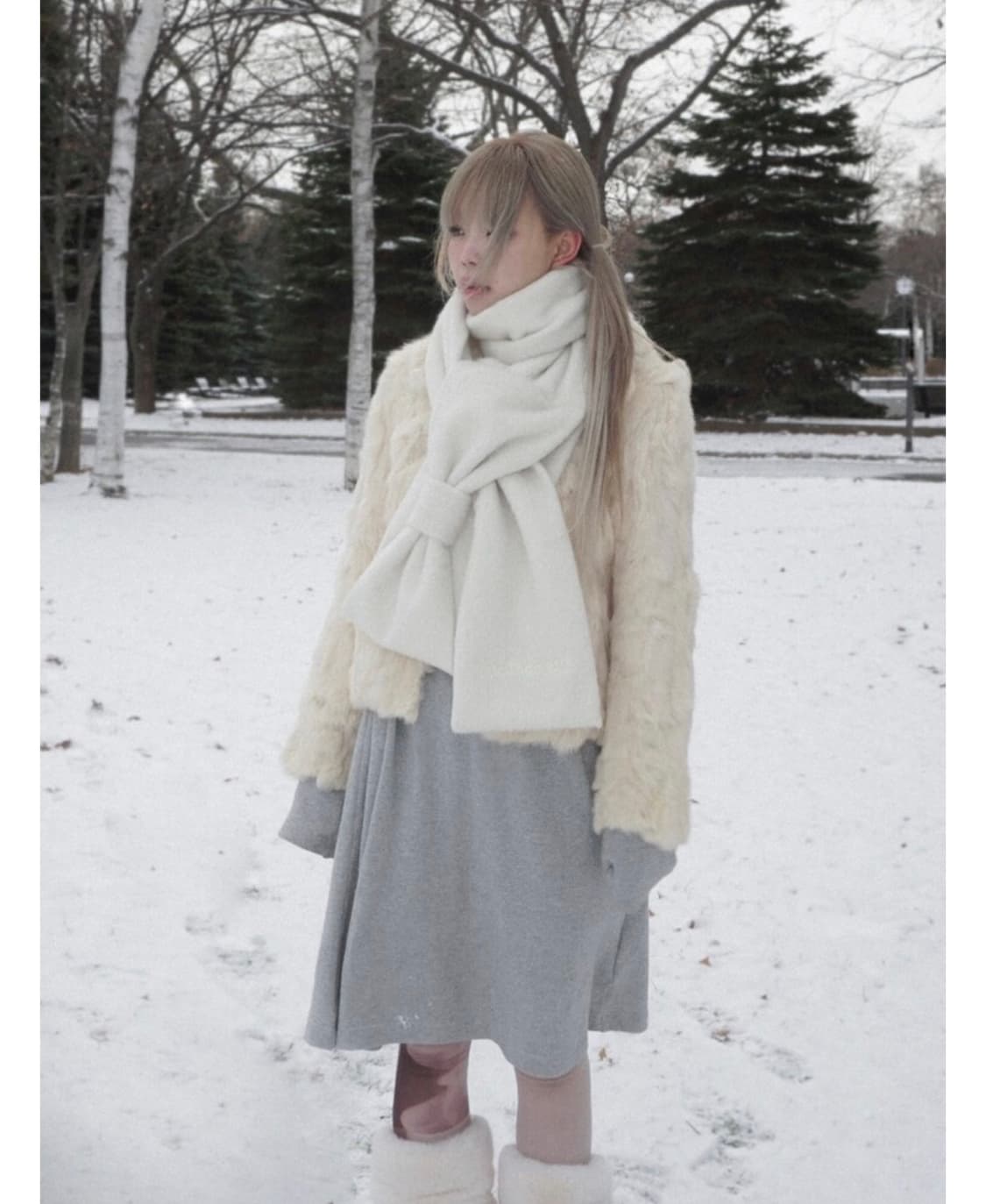 핀쿠노마루 pincunomaru 리본 머플러 목도리 페어리 아이보리 상품이미지3