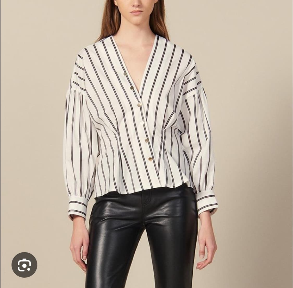 산드로 Sandro 스트라이프 브이넥 버튼 블라우스 2사이즈 상품이미지1