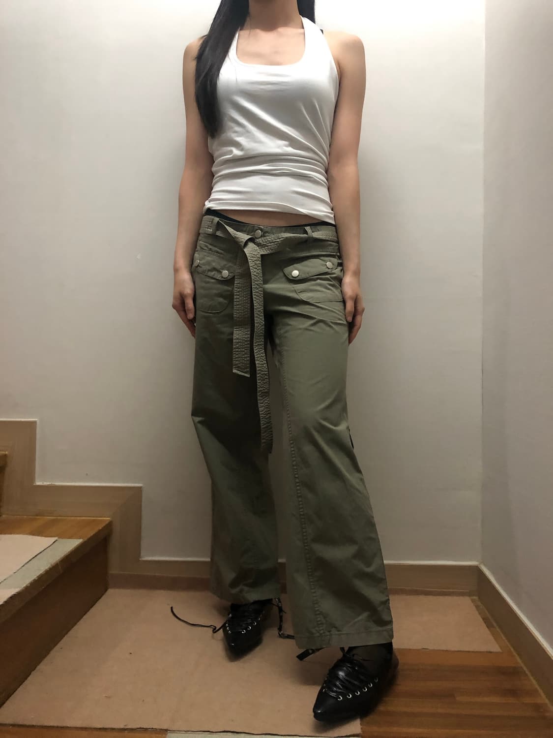 빈티지 카키 벨티드 팬츠 상품이미지7