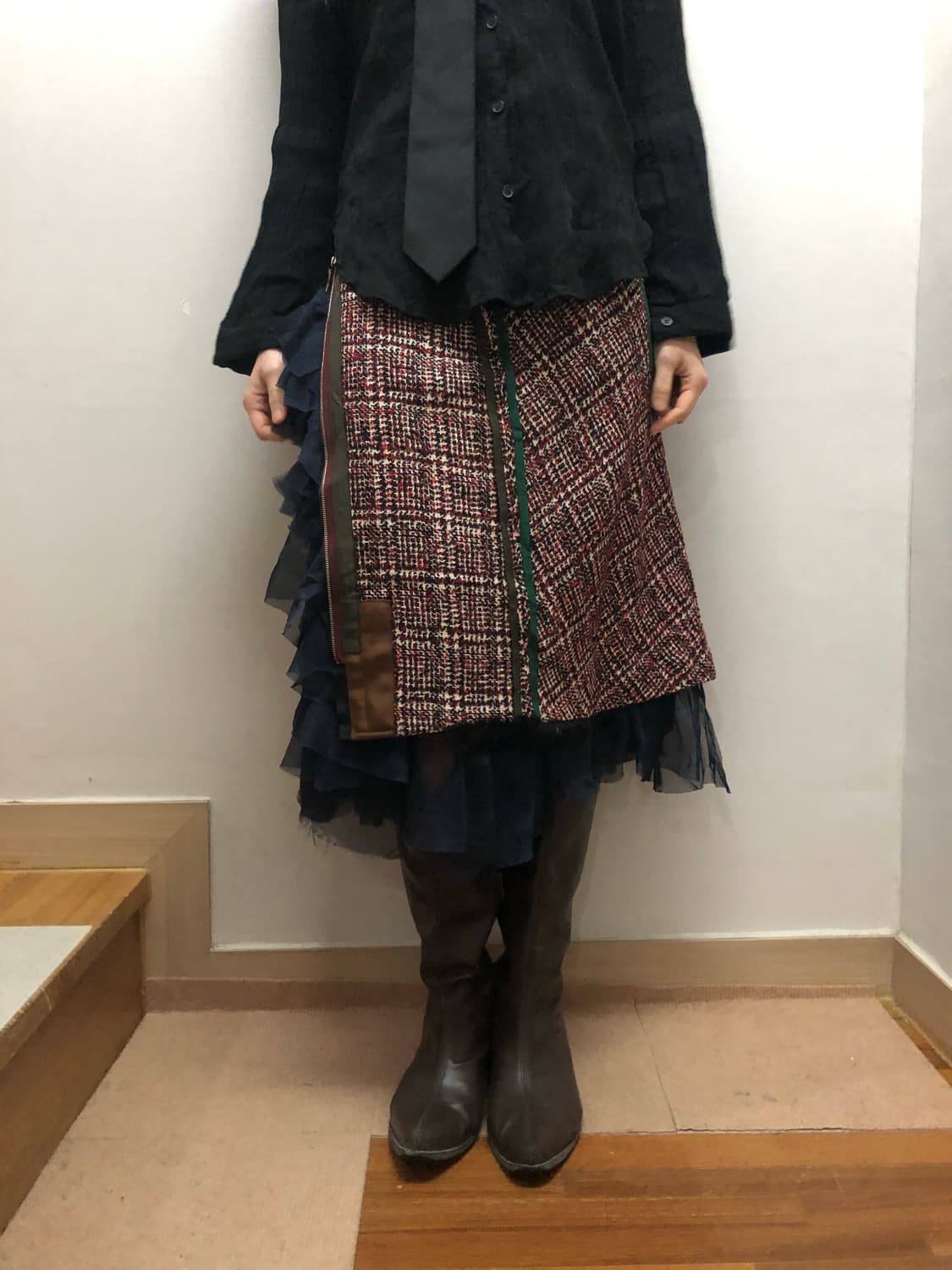 빈티지 블루 프릴 미디 스커트 상품이미지3