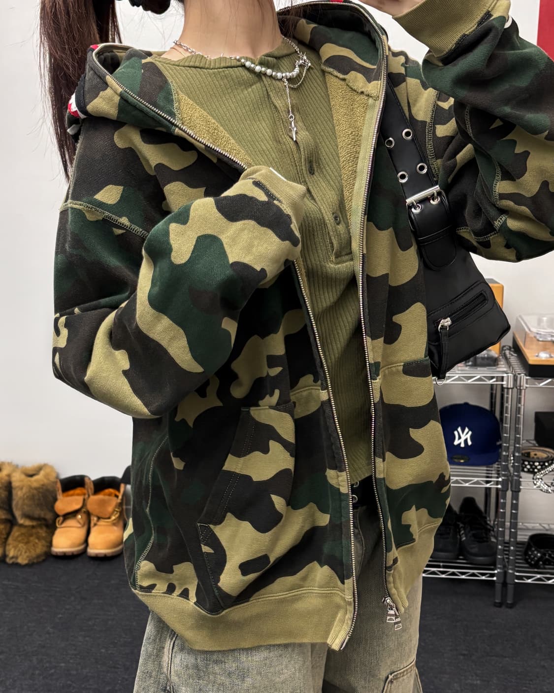 베이프 우드랜드 카모 샤크 후드집업 녹계 상품이미지2