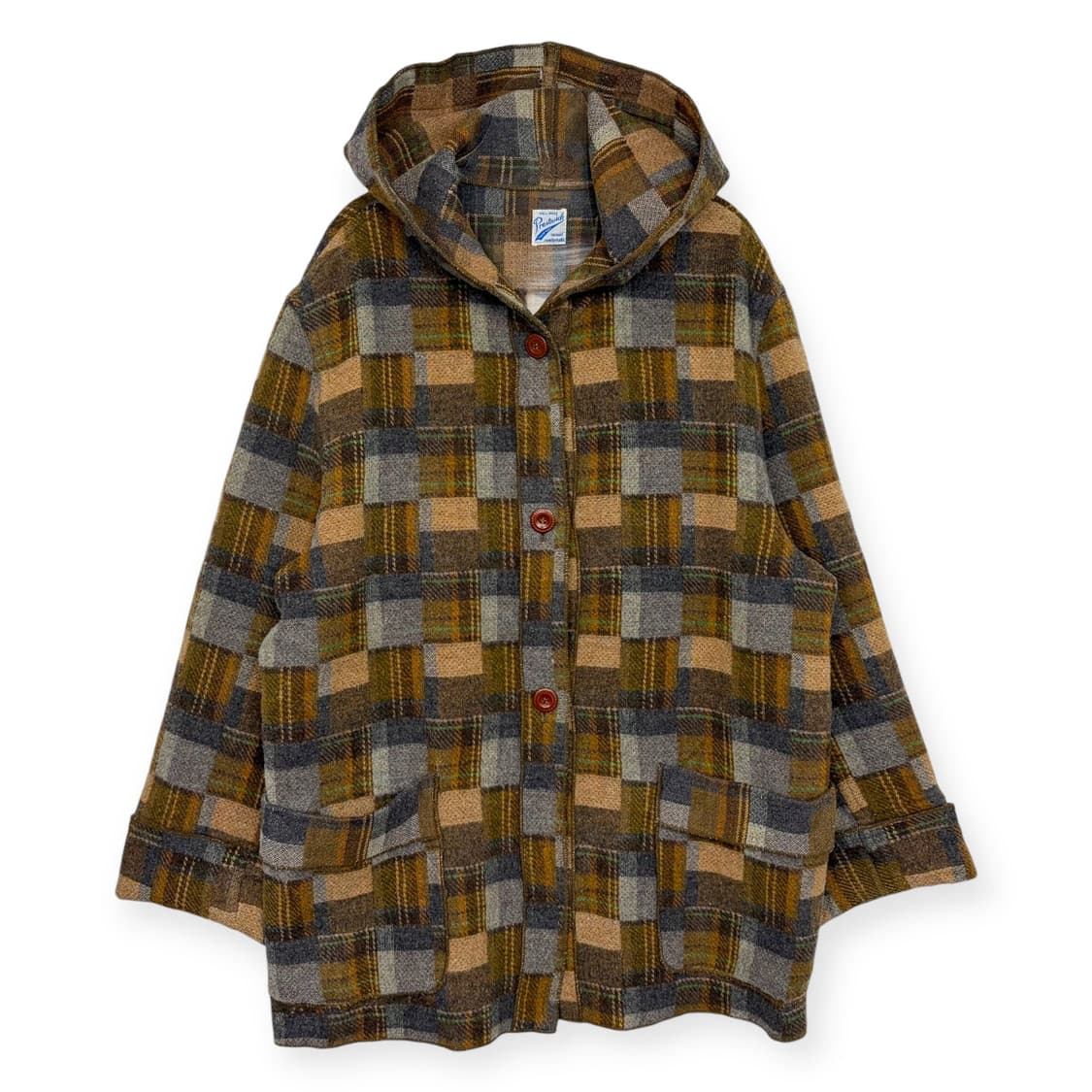 빈티지 패턴 울 후드 코트 자켓 상품이미지1